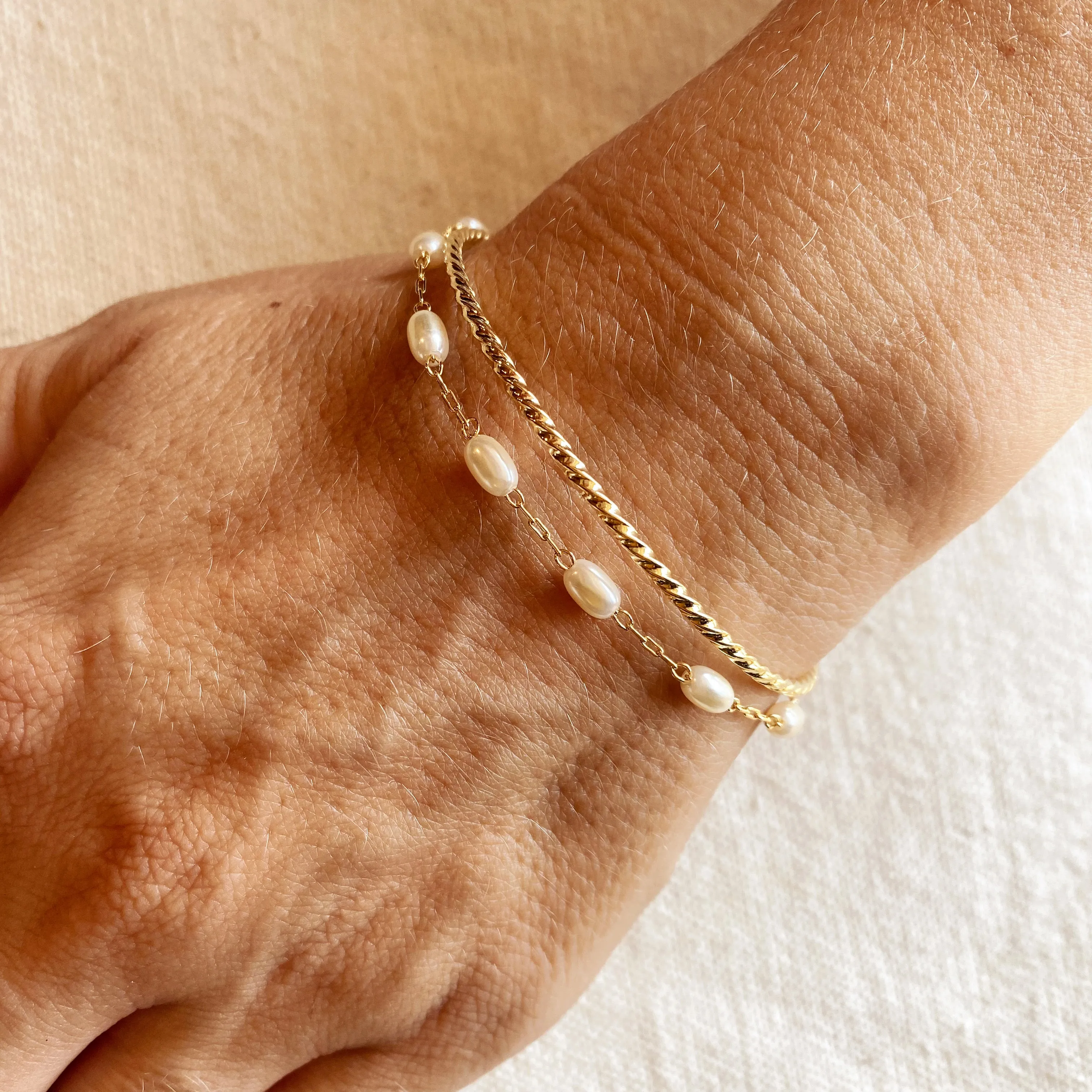 18k Gold Filled Gold And Pearl Cuff Bracelet