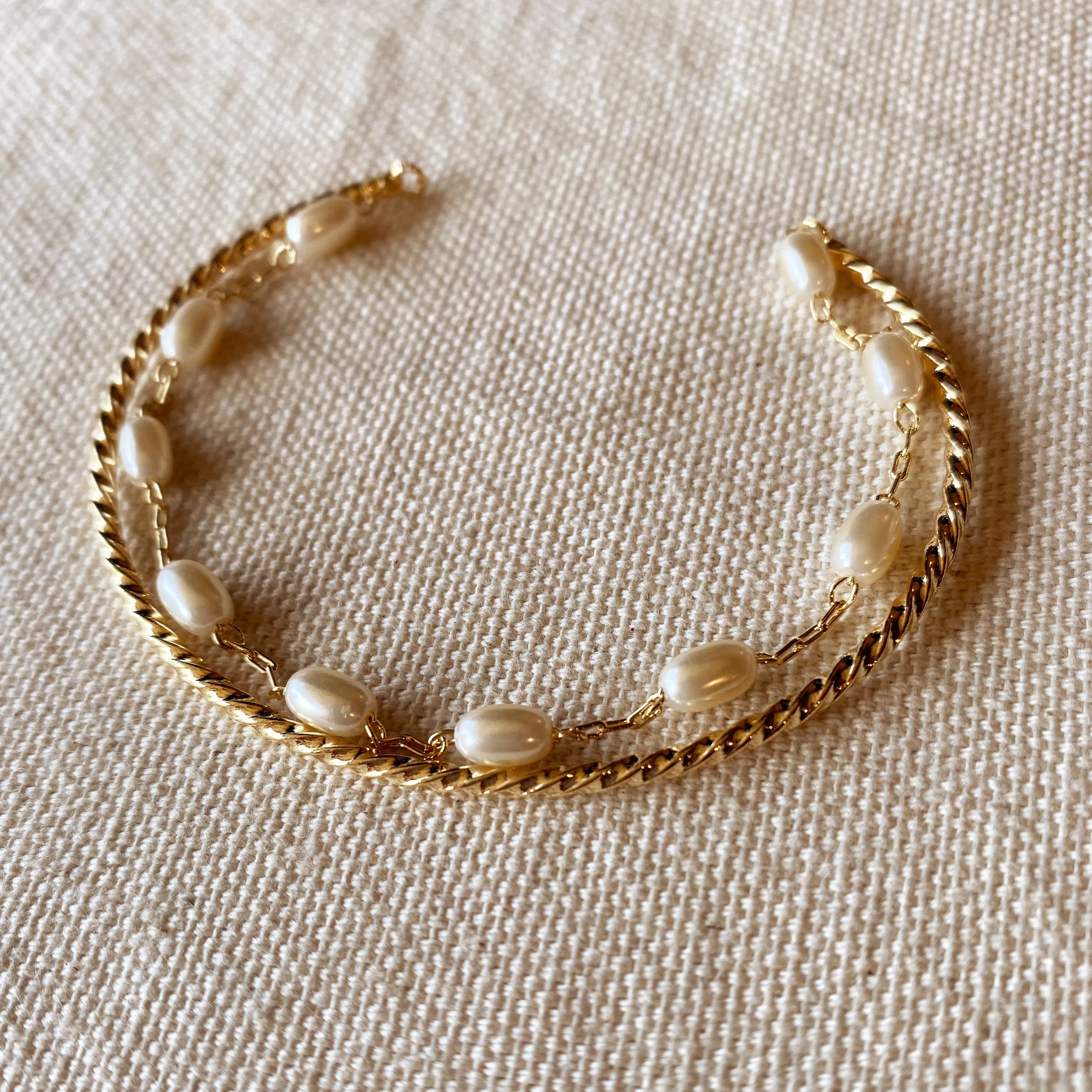 18k Gold Filled Gold And Pearl Cuff Bracelet