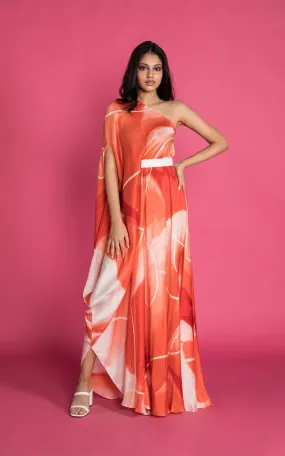 Abstract Printed One Shoulder Drape