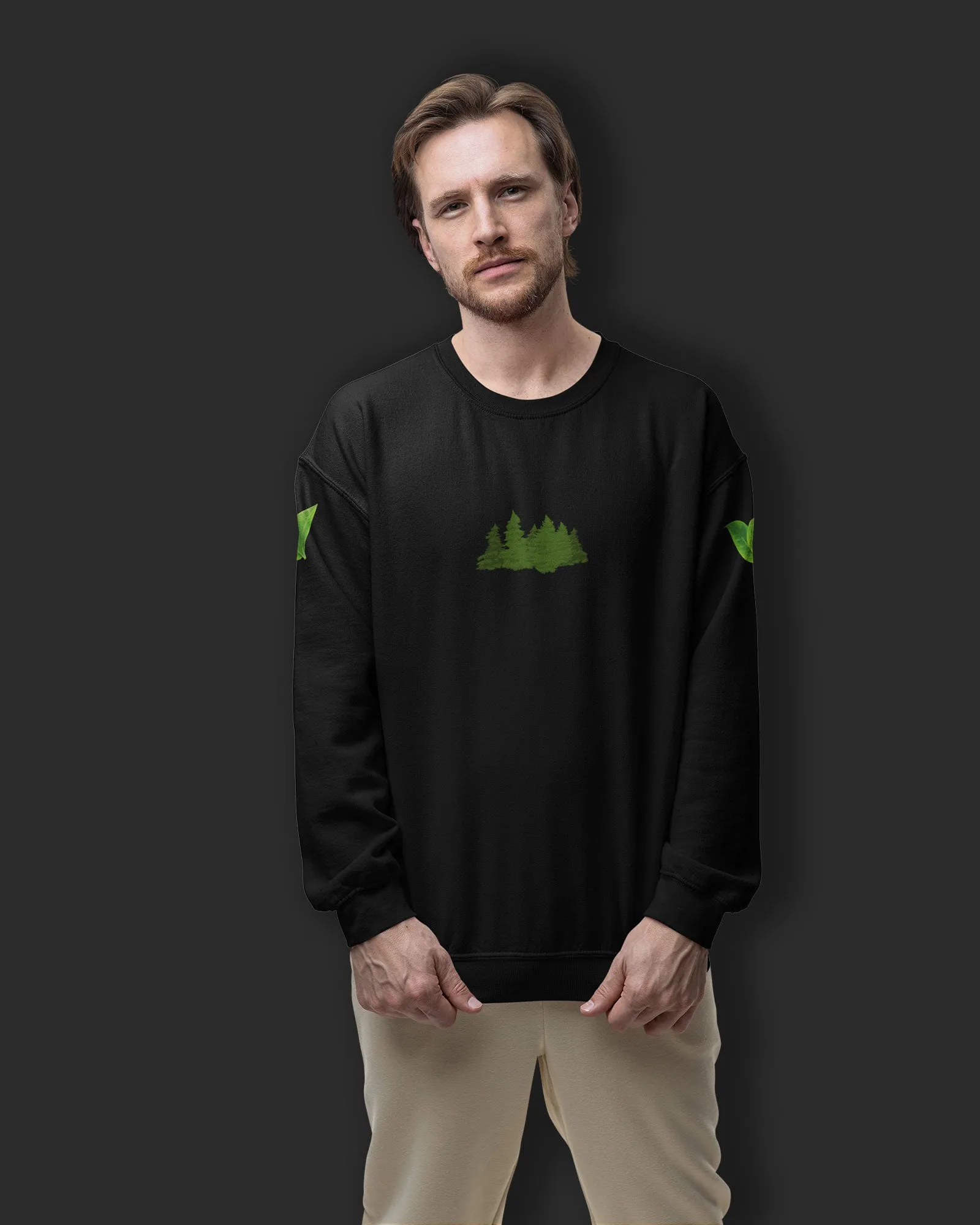 Arboreal Drop Shoulder Sweatshirt: Black