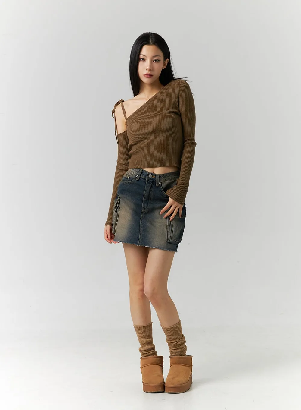 Asymmetrical Shoulder Knit Top ID306