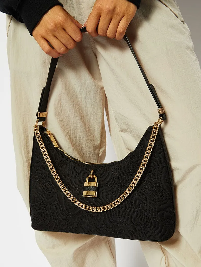 Black Quilted Padlock Shoulder Bag