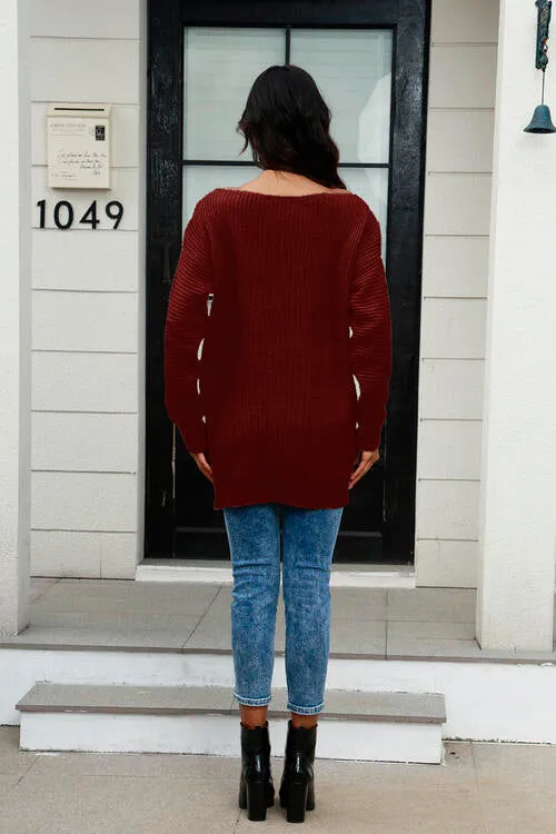 Boat Neck Dropped Shoulder Sweater