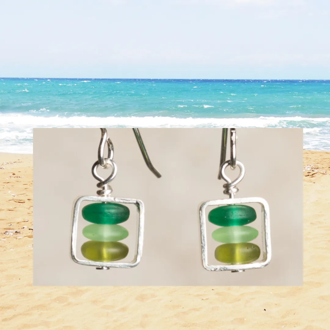 Box Seaglass Earrings