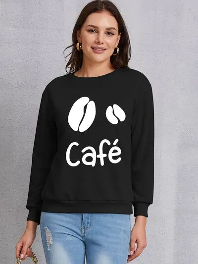 CAFE Round Neck Dropped Shoulder Sweatshirt