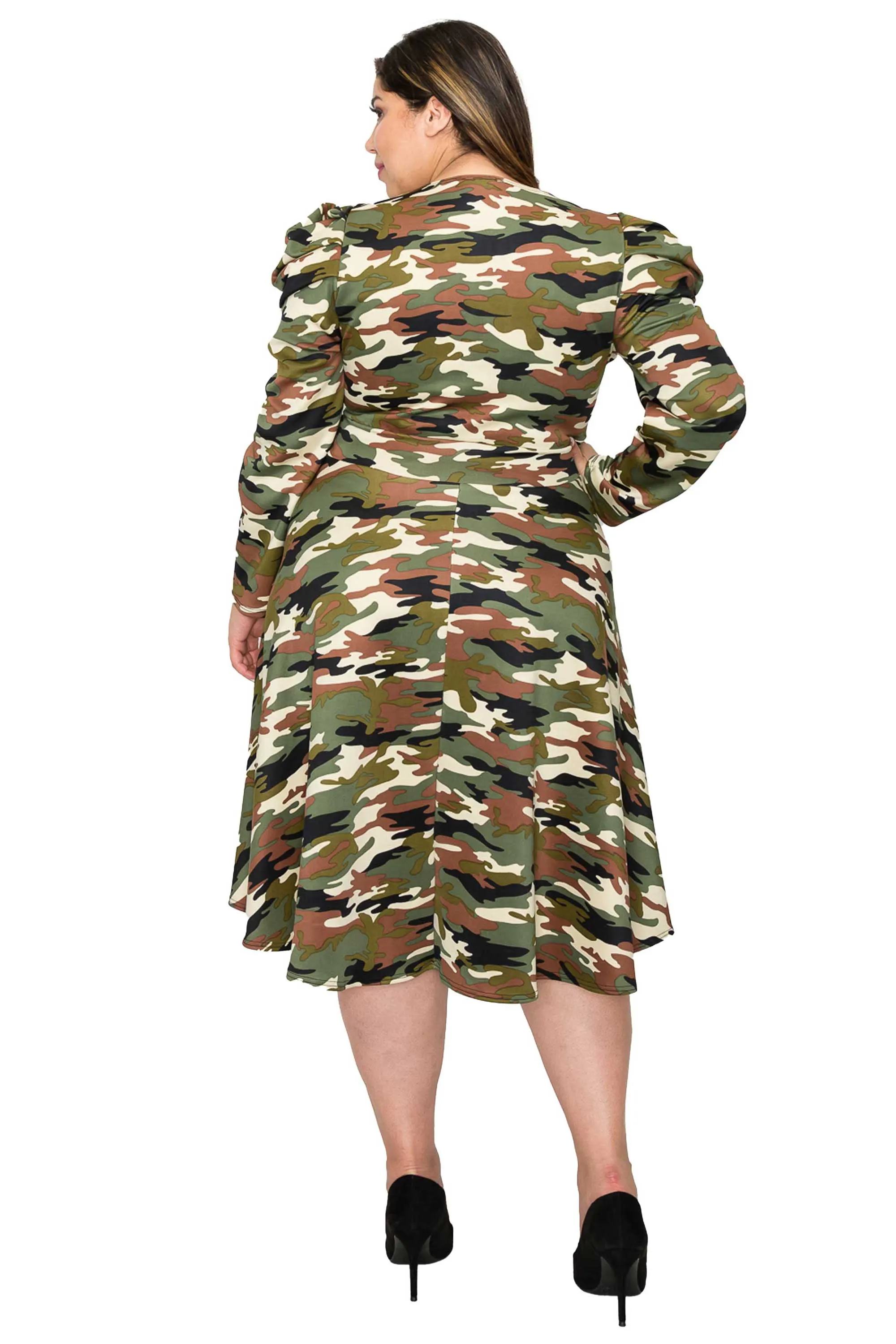 Camo Statement Shoulder Skater Dress