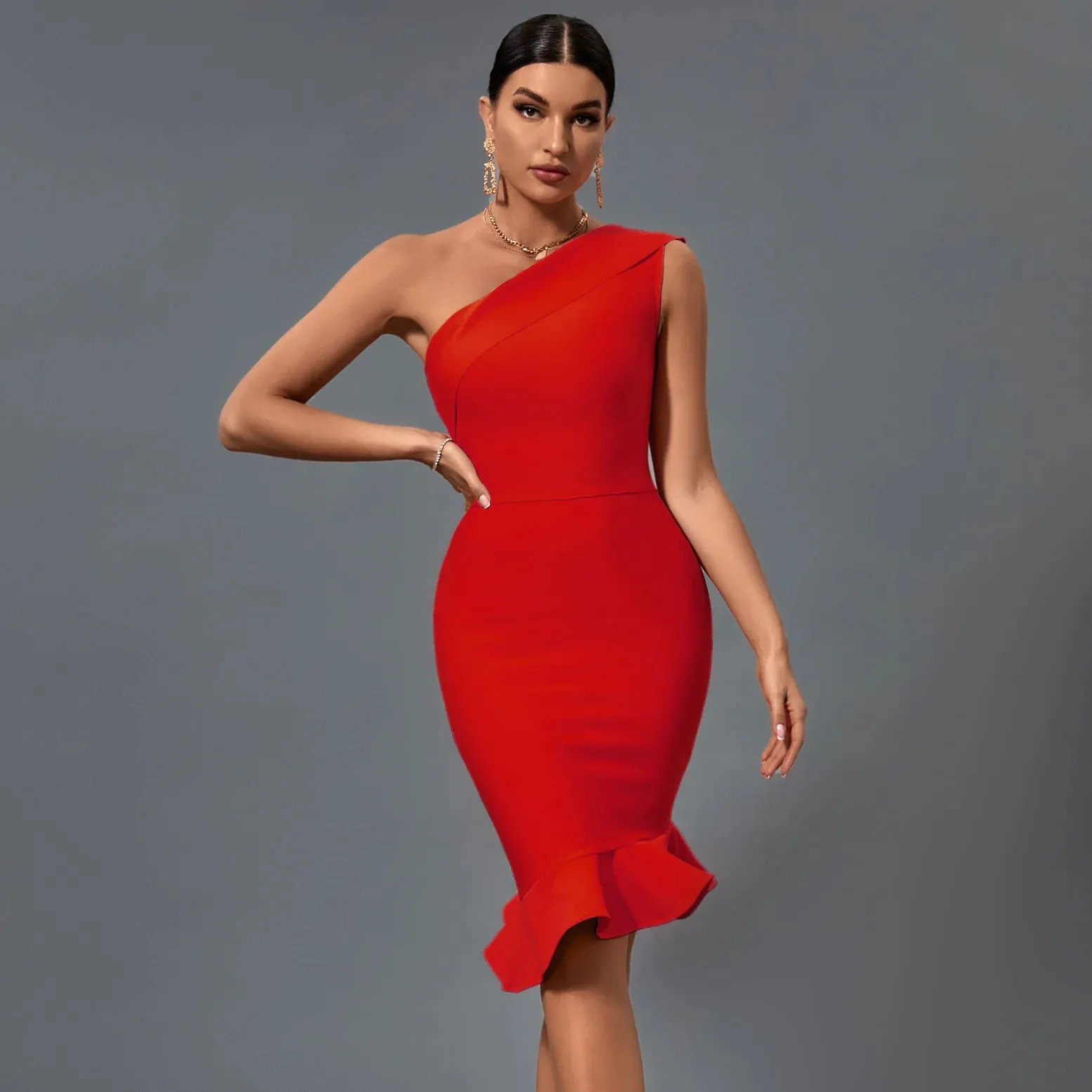 CAMYL One Shoulder Fishtail Bandage Dress