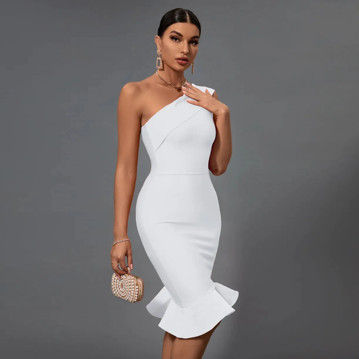 CAMYL One Shoulder Fishtail Bandage Dress