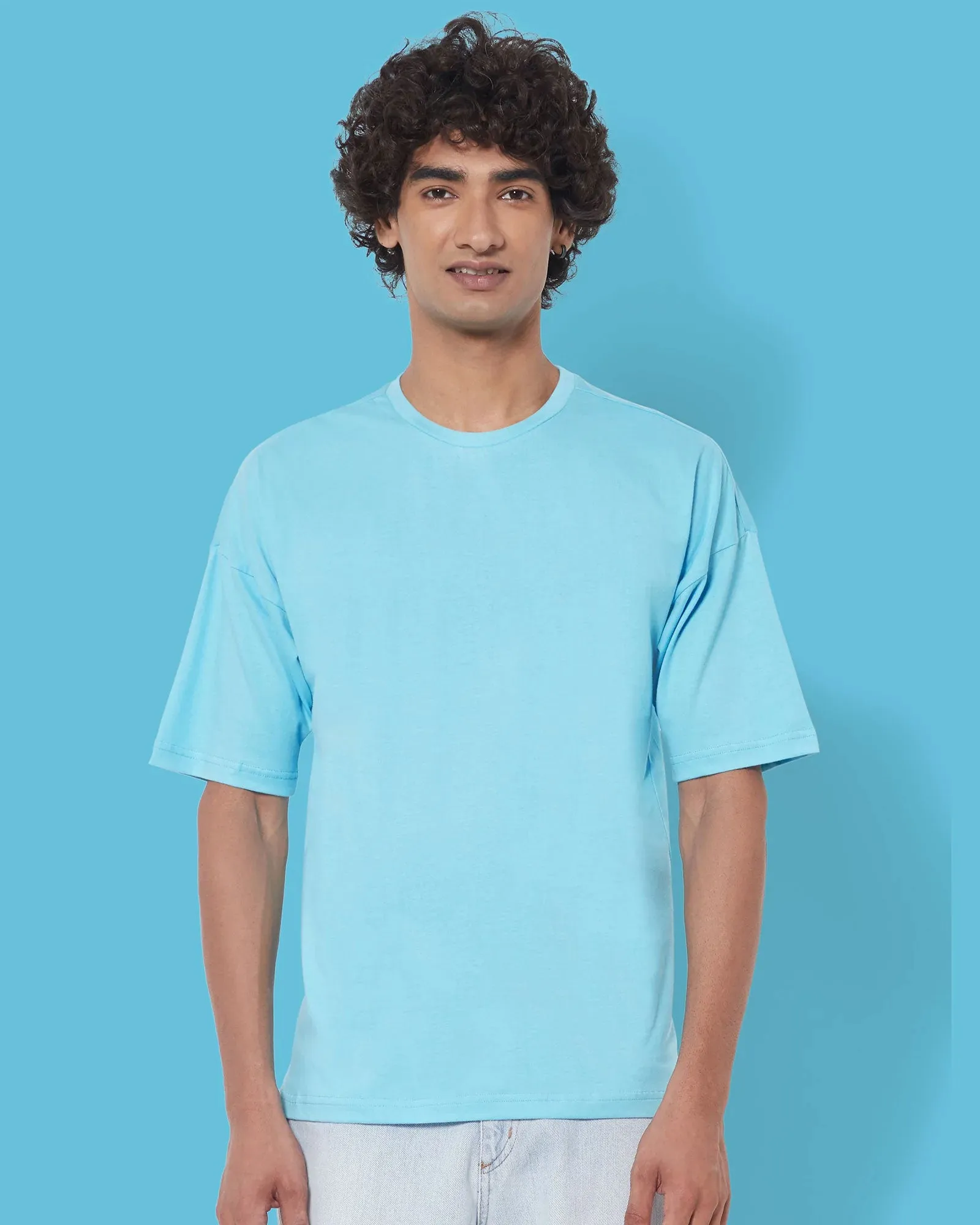 Drop Shoulder Crew Neck: Aqua Blue