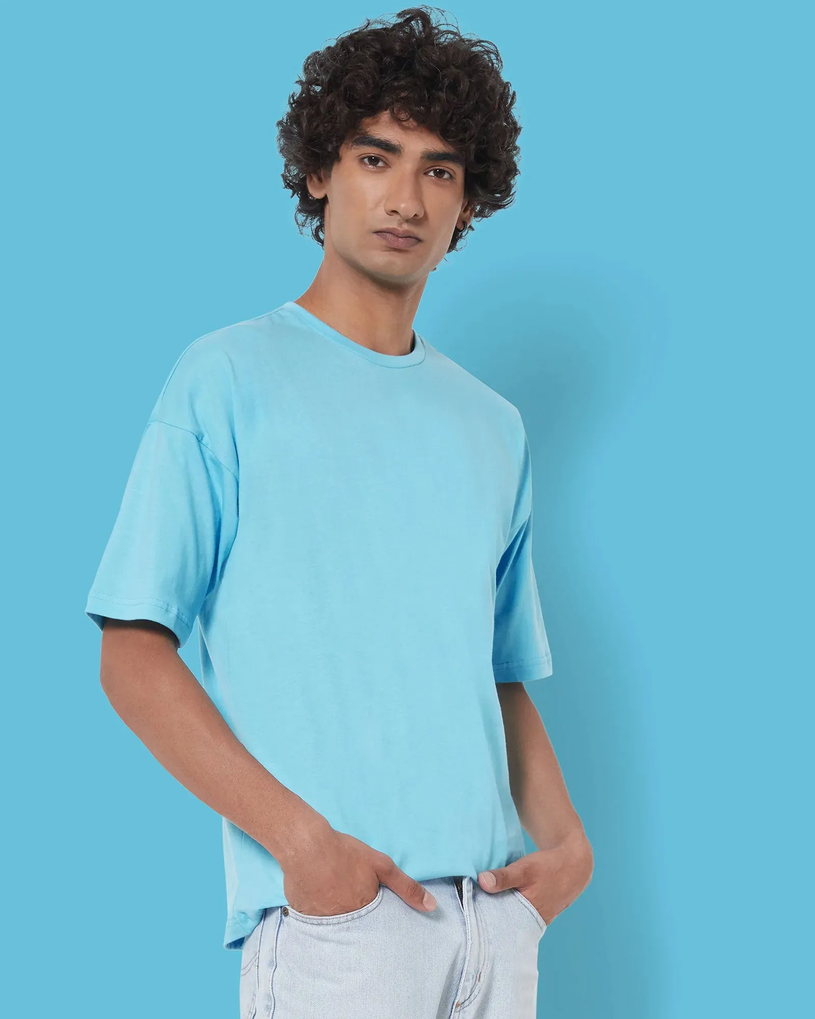 Drop Shoulder Crew Neck: Aqua Blue