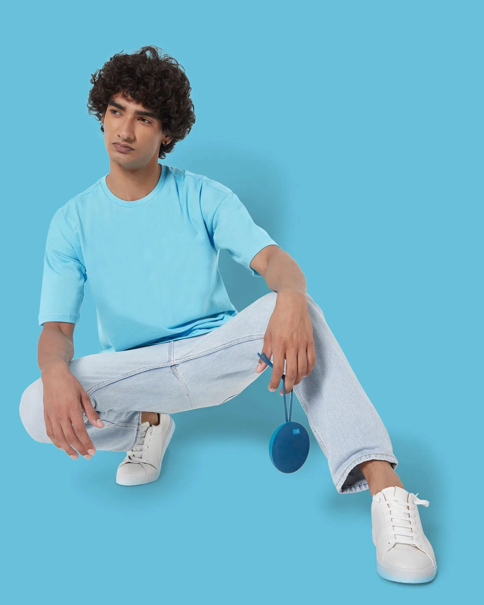 Drop Shoulder Crew Neck: Aqua Blue