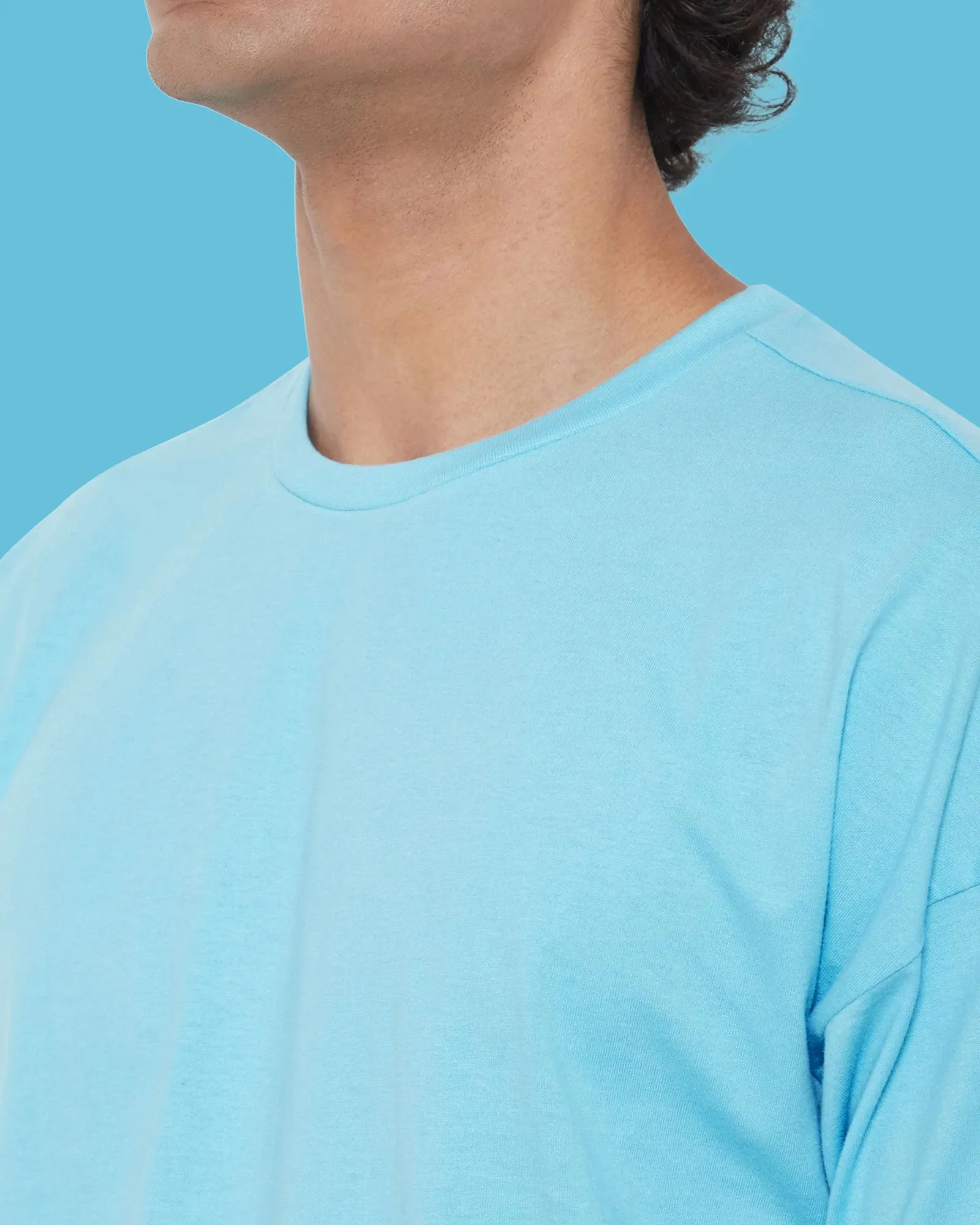 Drop Shoulder Crew Neck: Aqua Blue