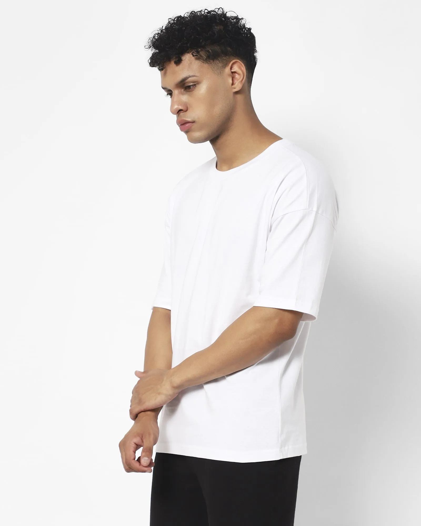 Drop Shoulder HW Crew Tee: White