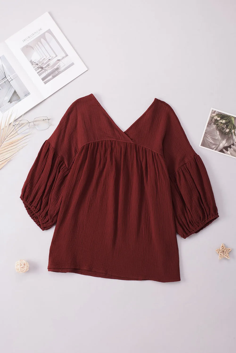 Dropped Shoulder V-Neck Blouse