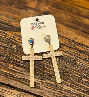 Druzy Cross Earrings