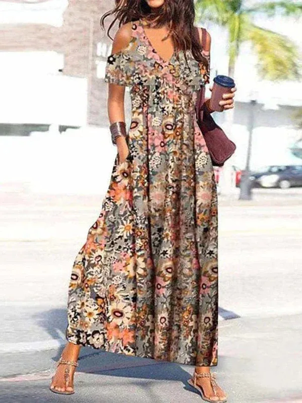 Floral Cold Shoulder Maxi Dress for Women