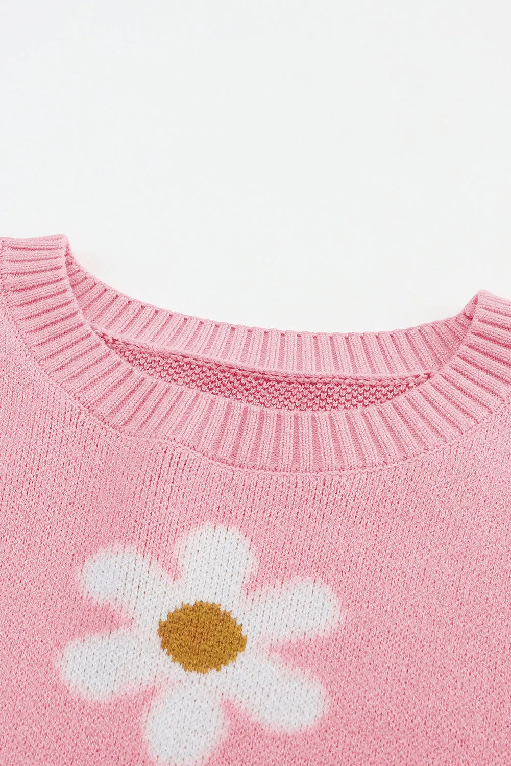 Floral Pattern Drop Shoulder Pink Sweater