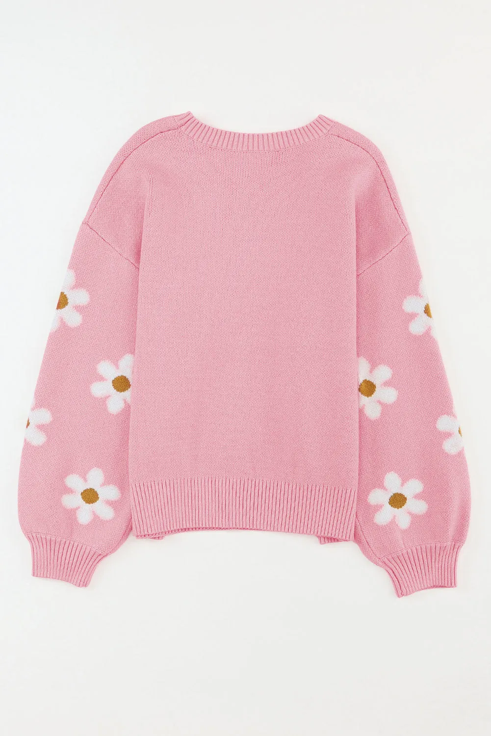 Floral Pattern Drop Shoulder Pink Sweater