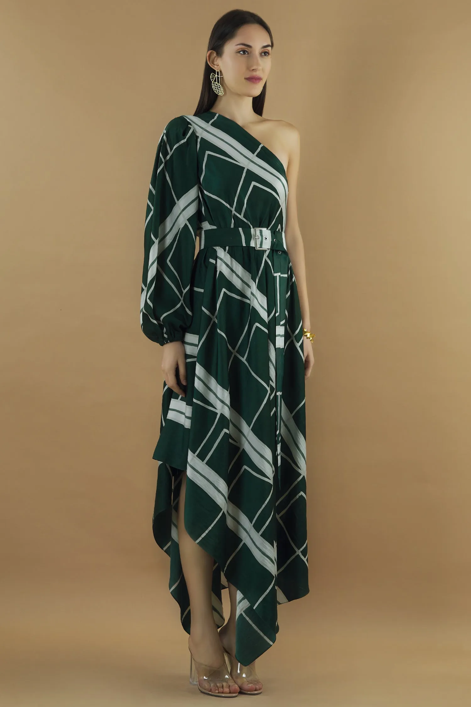 Geometric Printed One Shoulder Drape