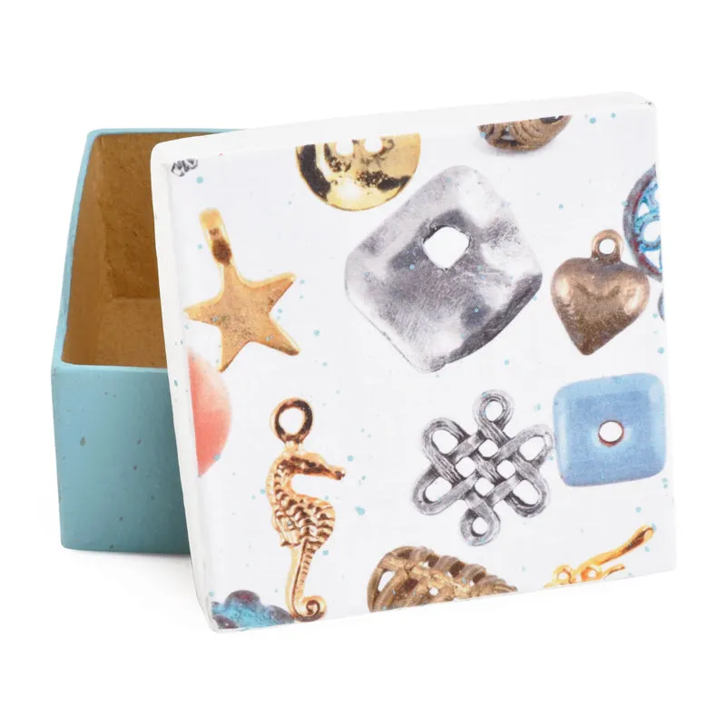 Gift Boxes-Beads, Charms, Connectors and Buttons-Paper Mache-Square-X-Small-Quantity 1