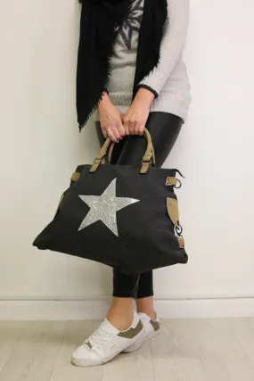 Glitter Star Shoulder Bag - Black