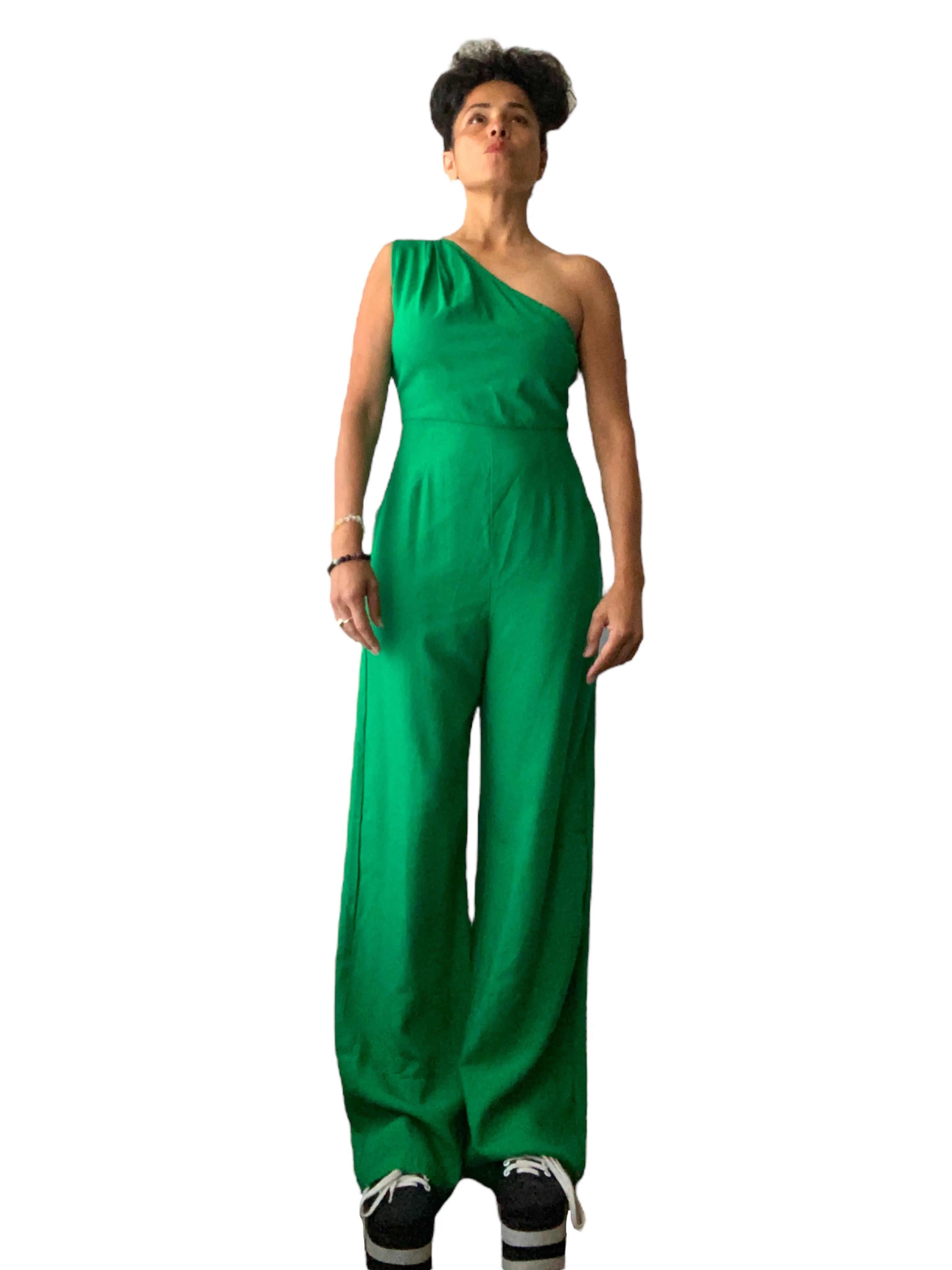 Kelly Green Asymmetrical Shoulder Jumpsuit