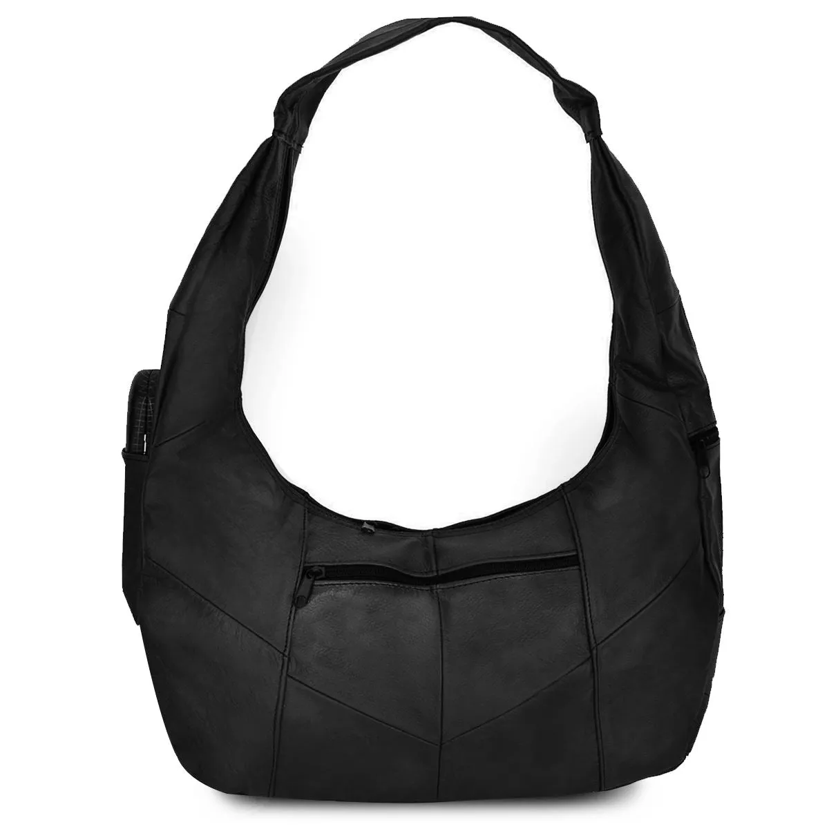 Large Top Zip Hobo Genuine Leather