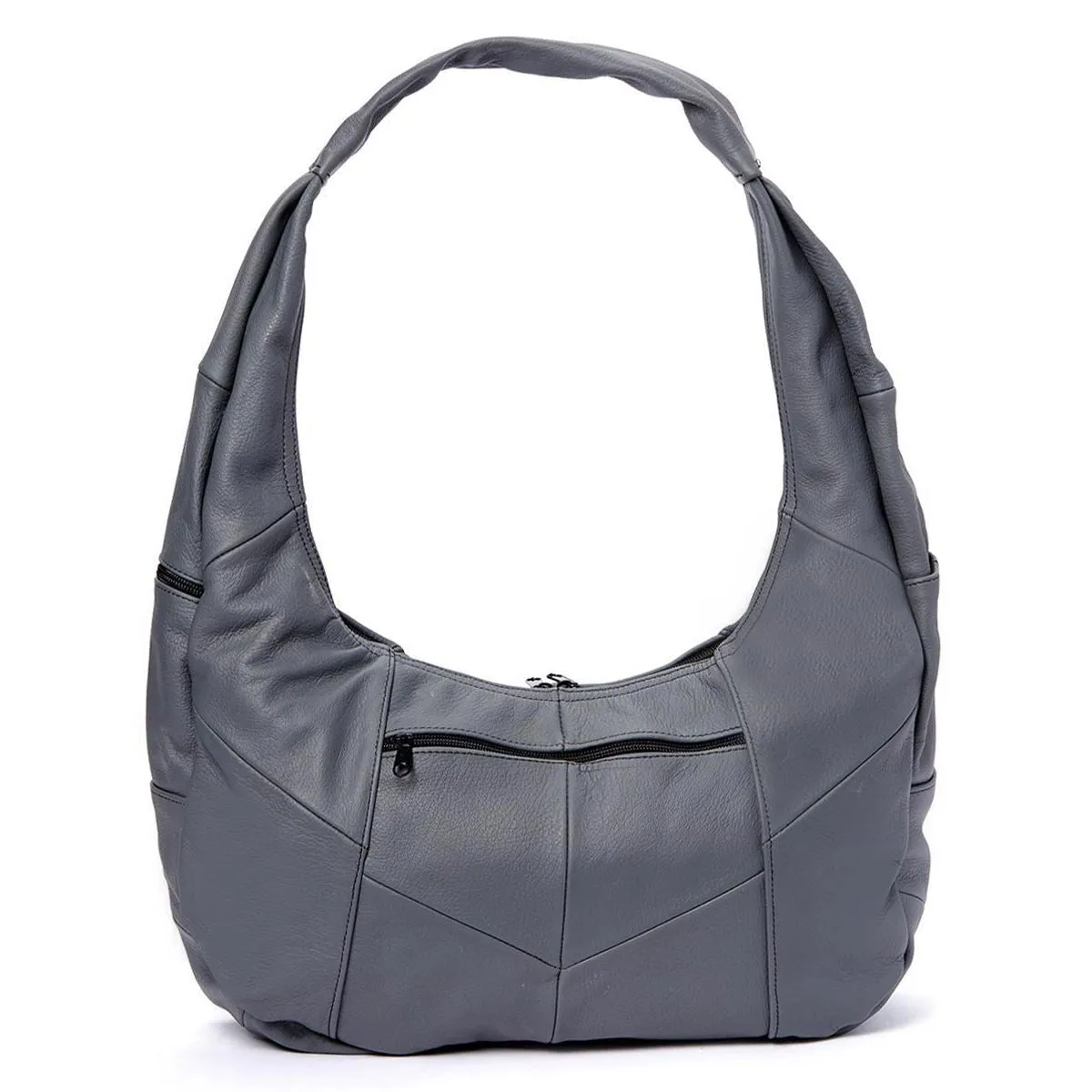 Large Top Zip Hobo Genuine Leather