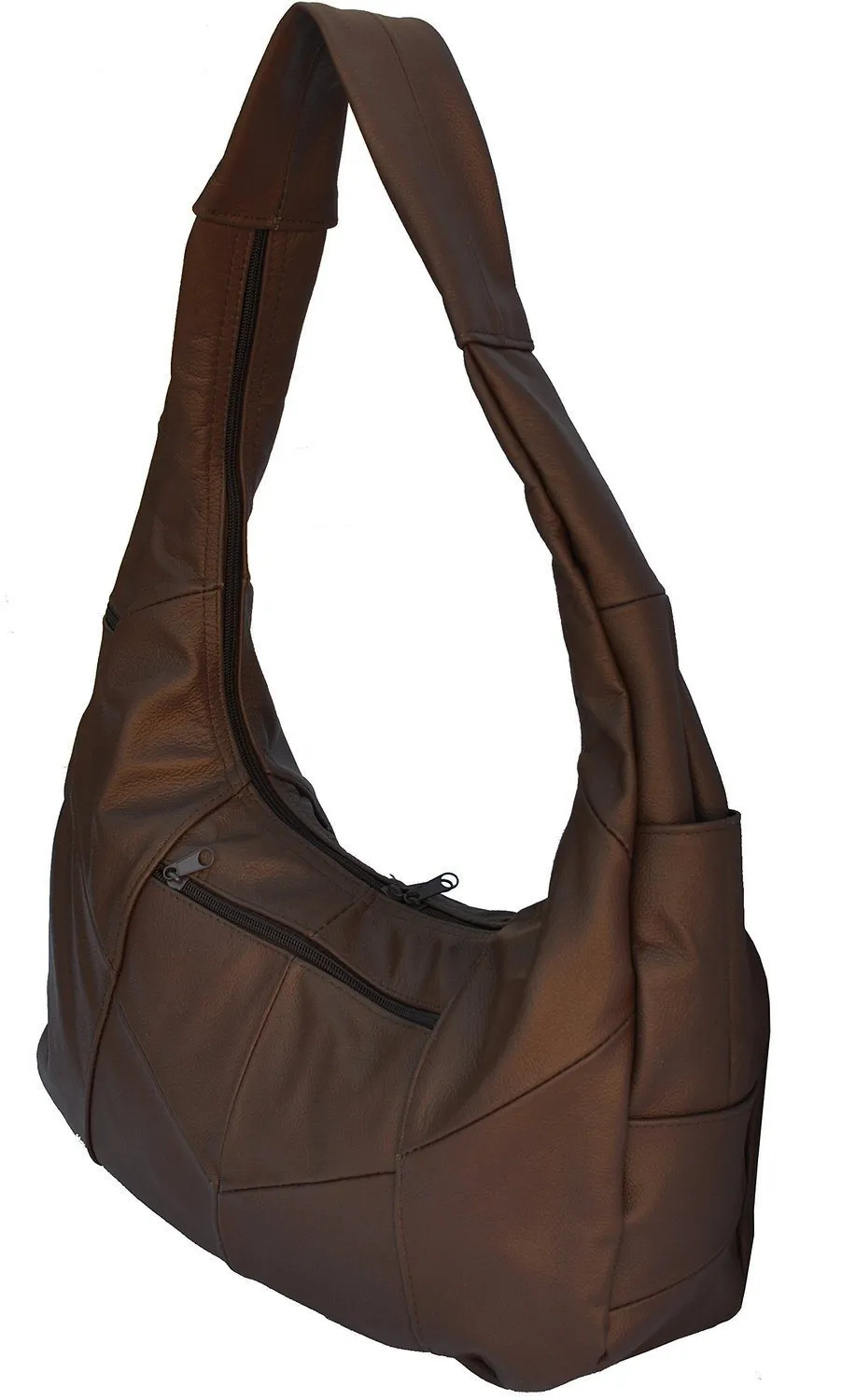 Large Top Zip Hobo Genuine Leather