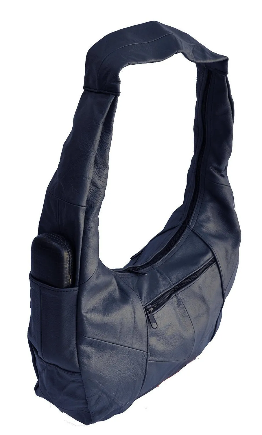 Large Top Zip Hobo Genuine Leather