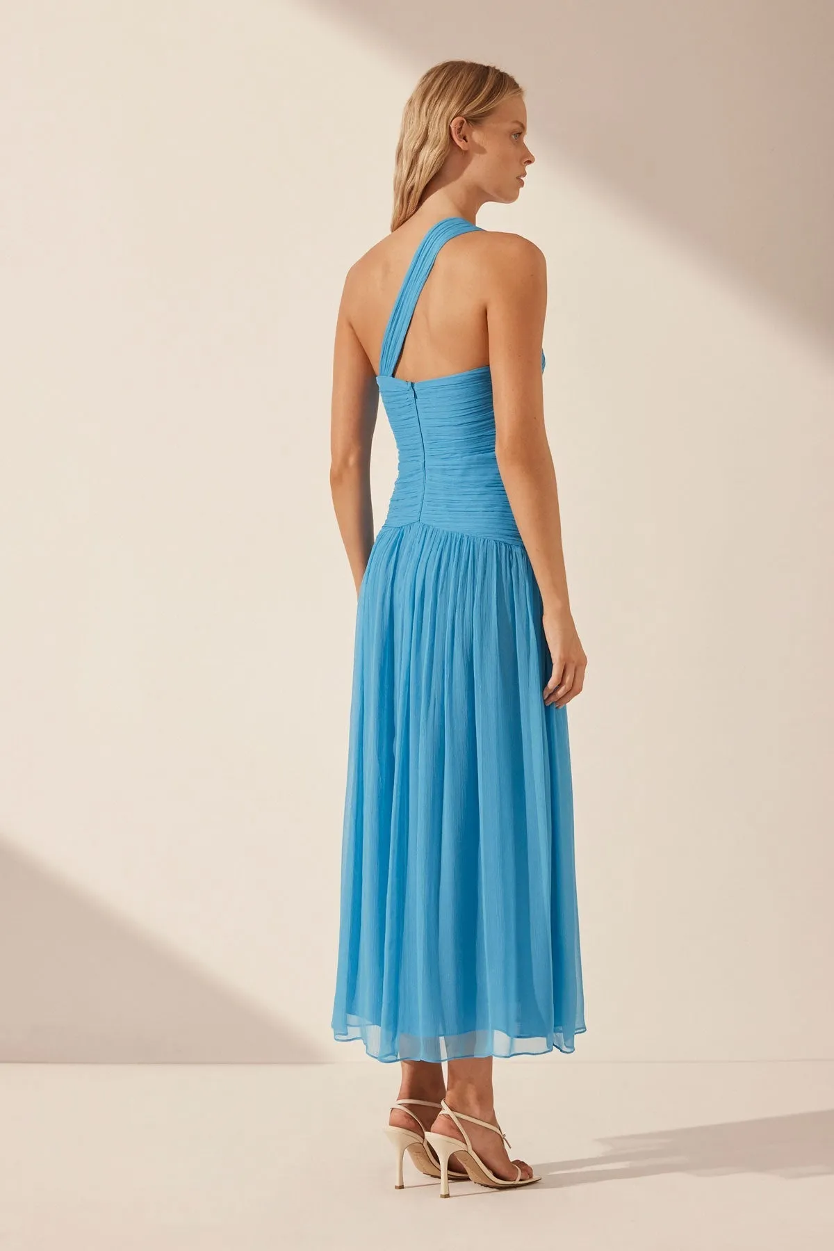 MARGOT ONE SHOULDER MIDI DRESS - AQUA