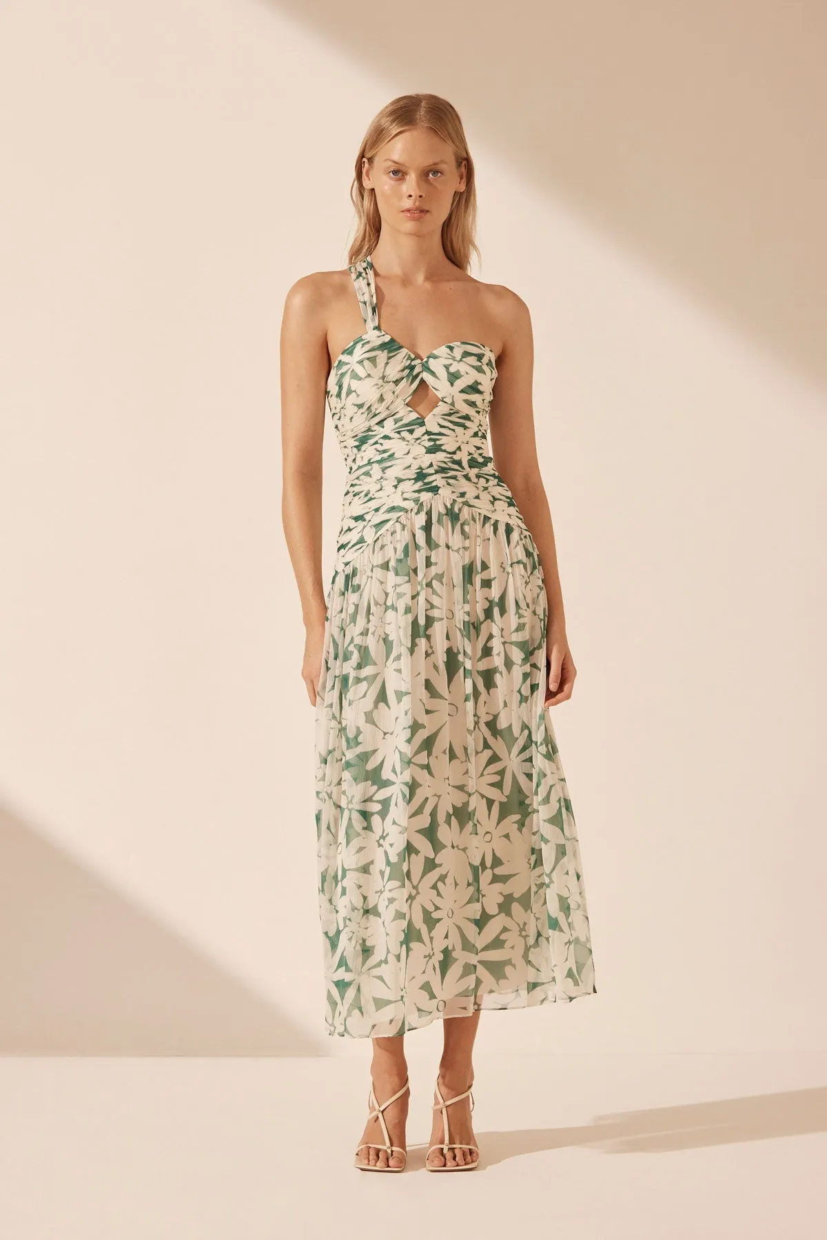 MARGUERITE ONE SHOULDER MIDI DRESS