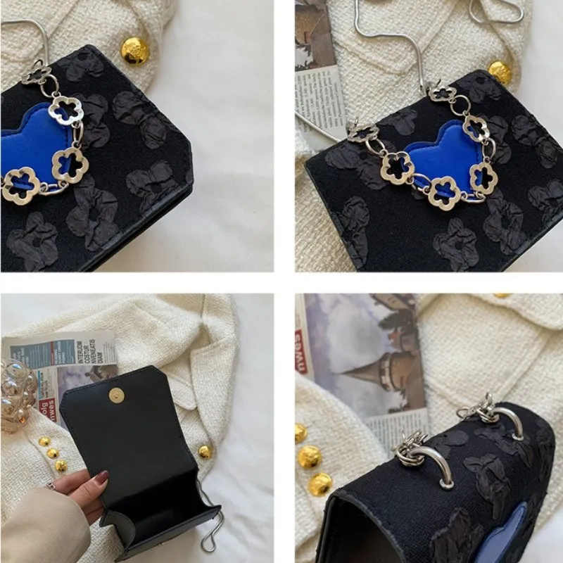 Mini Flap Buckle Design Flower Chain Heart Crossbody Bag