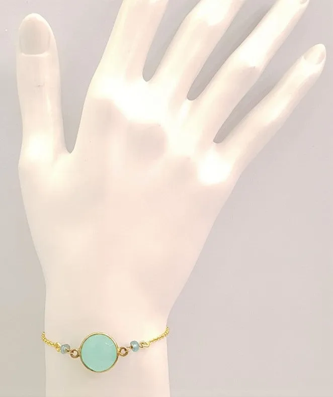 Elegant Mint Chalcedony Gemstone Bracelet - Single Stone Design