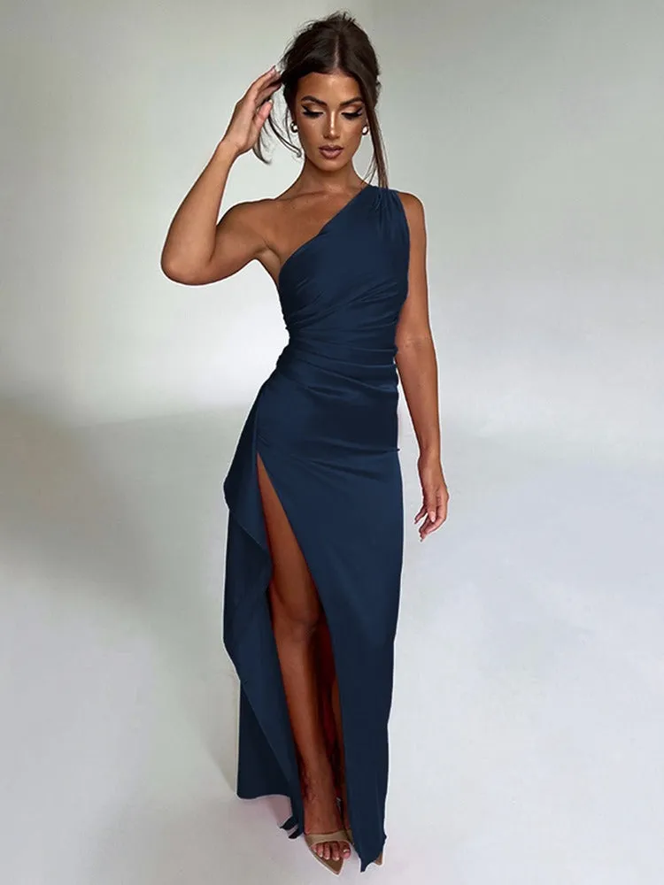 One Shoulder Satin Maxi Dress