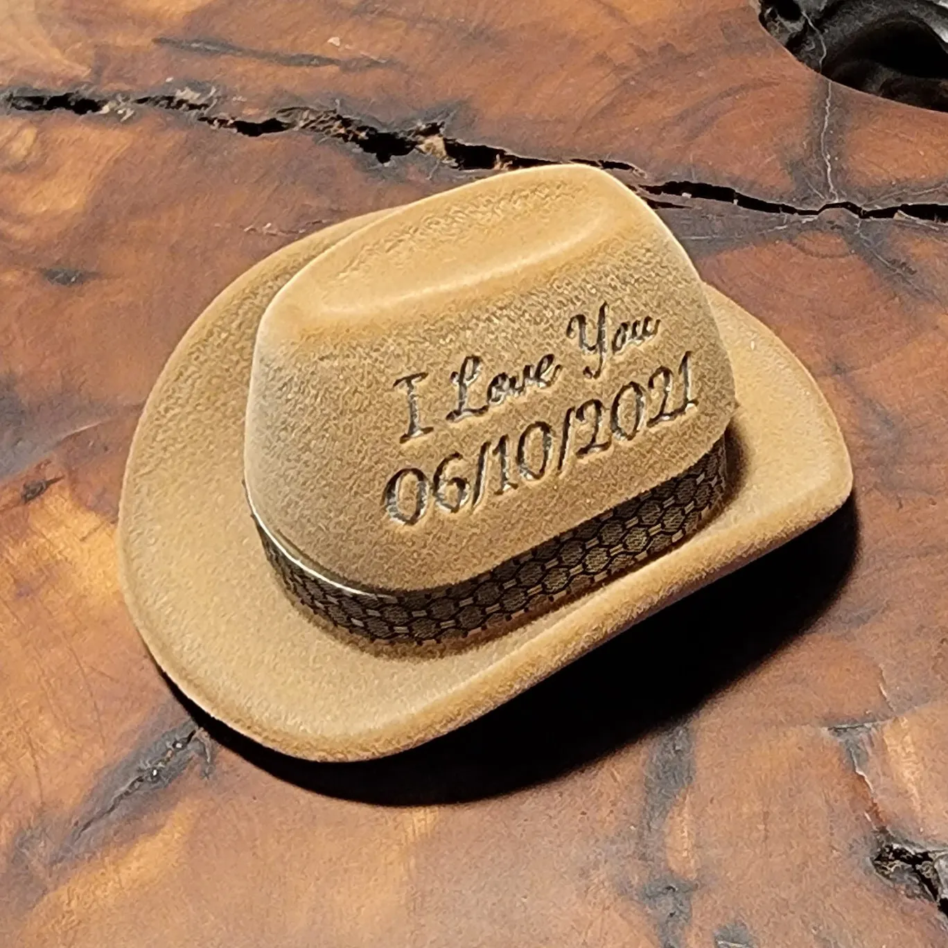 Personalized Cowboy Hat Ring Box - Custom Engraved Ring Box - Handwriting Ring Box