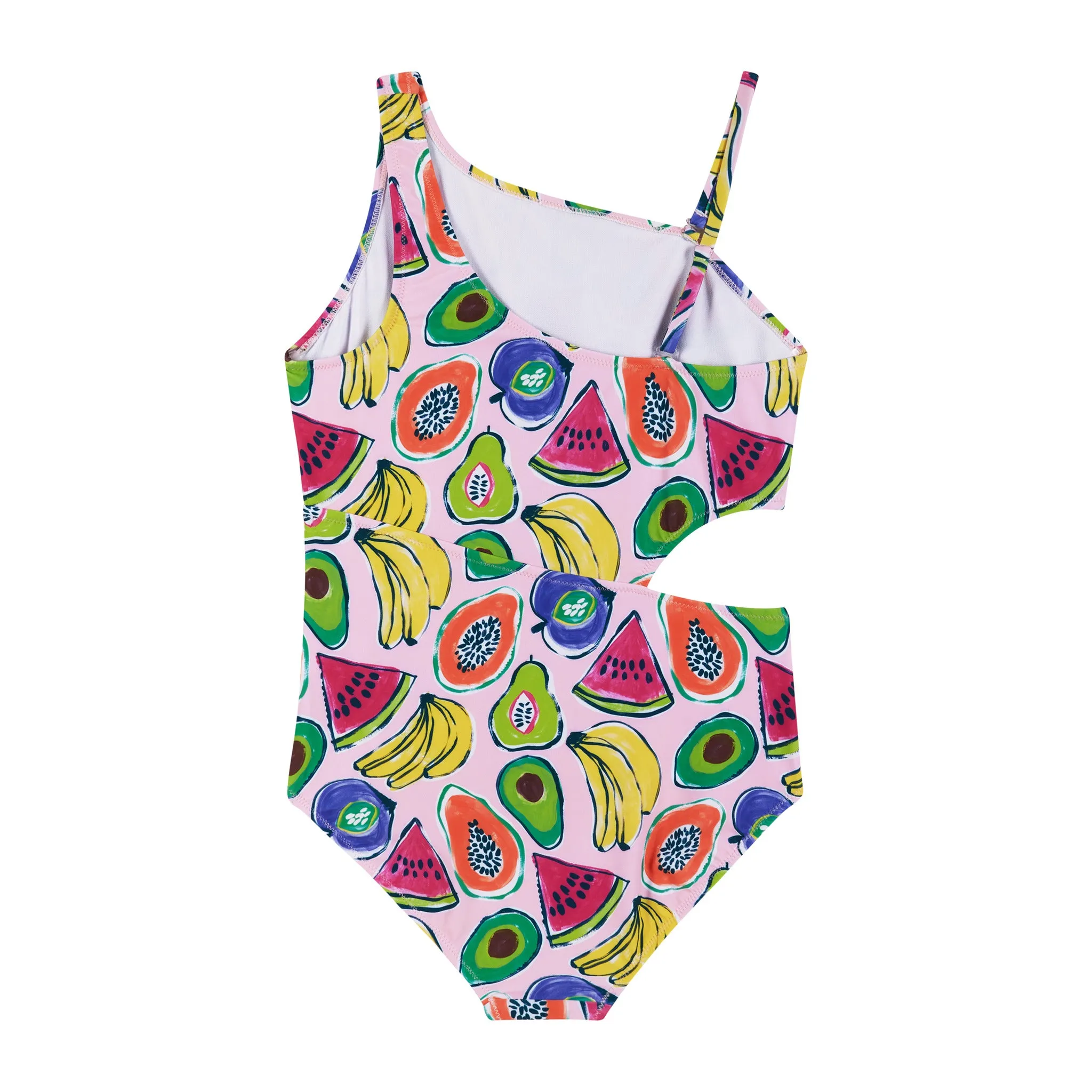 Pink Fruit Print One-Shoulder Swimsuit