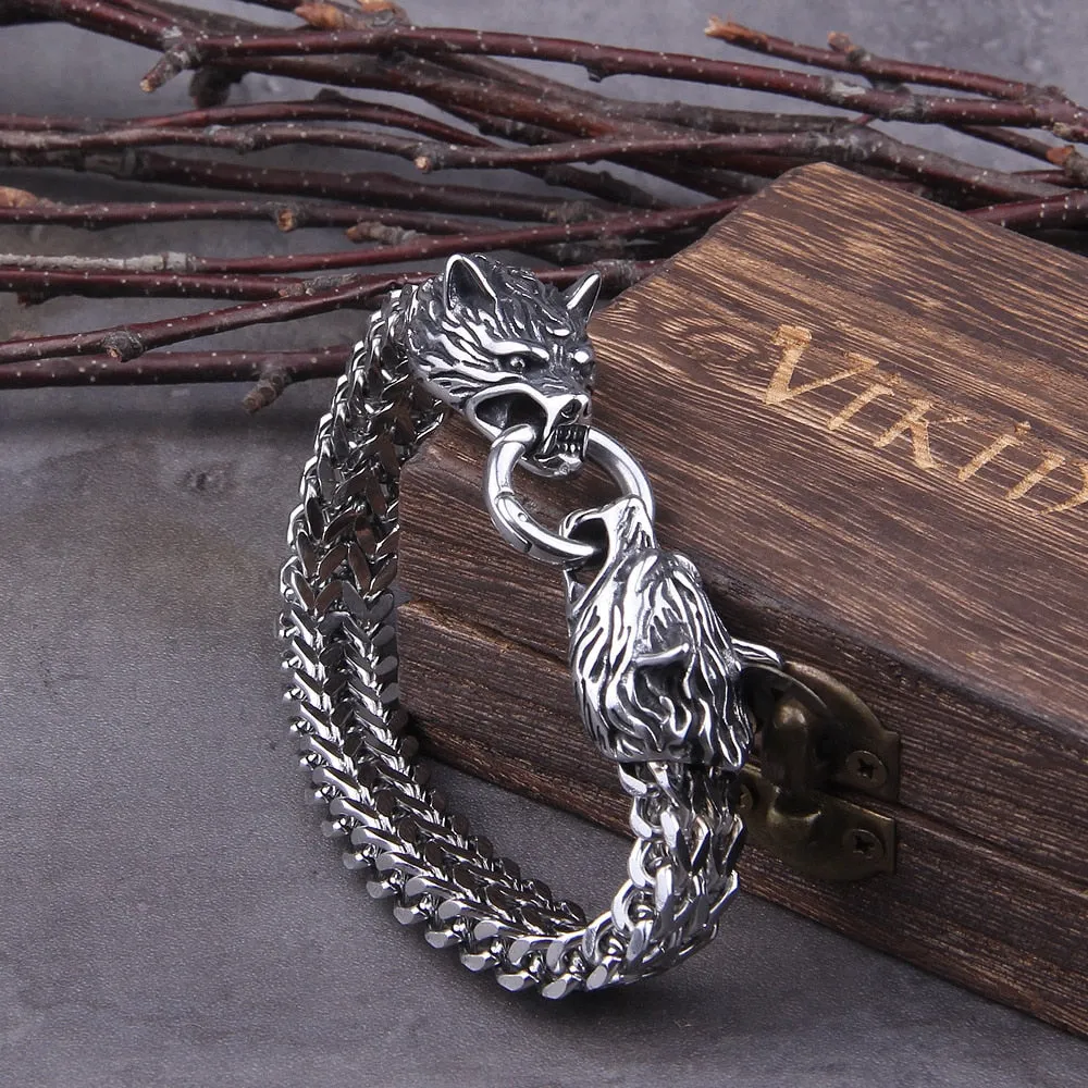 Rock Viking Wolf Charm Bracelet Men Premium Steel Mesh Chain Wolf