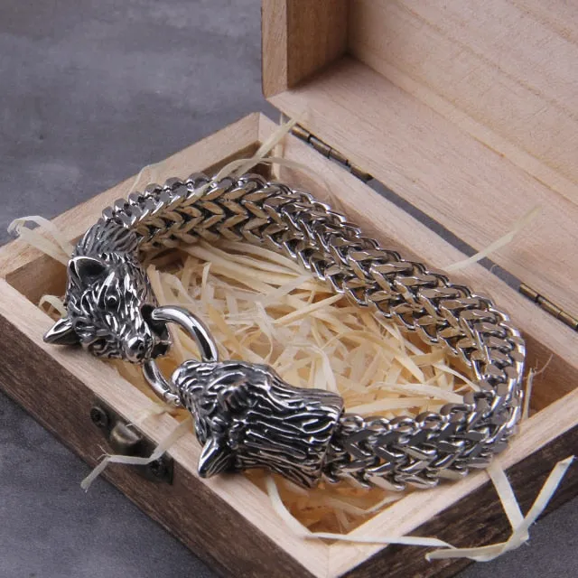 Rock Viking Wolf Charm Bracelet Men Premium Steel Mesh Chain Wolf