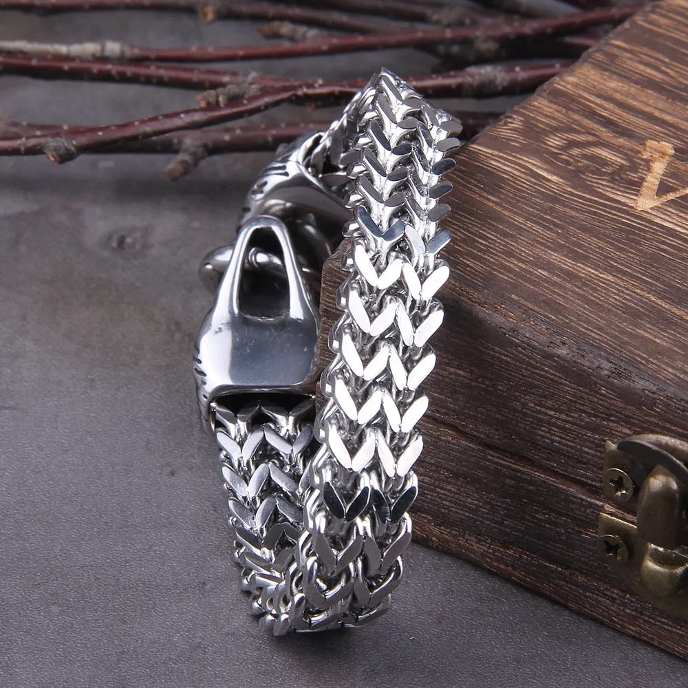 Rock Viking Wolf Charm Bracelet Men Premium Steel Mesh Chain Wolf