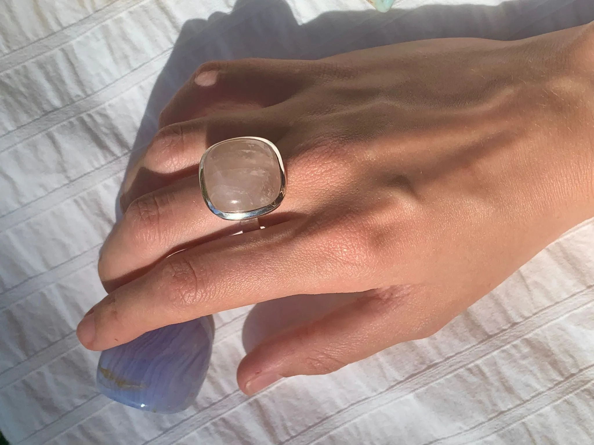 Rose Quartz Adjustable Ring - Square