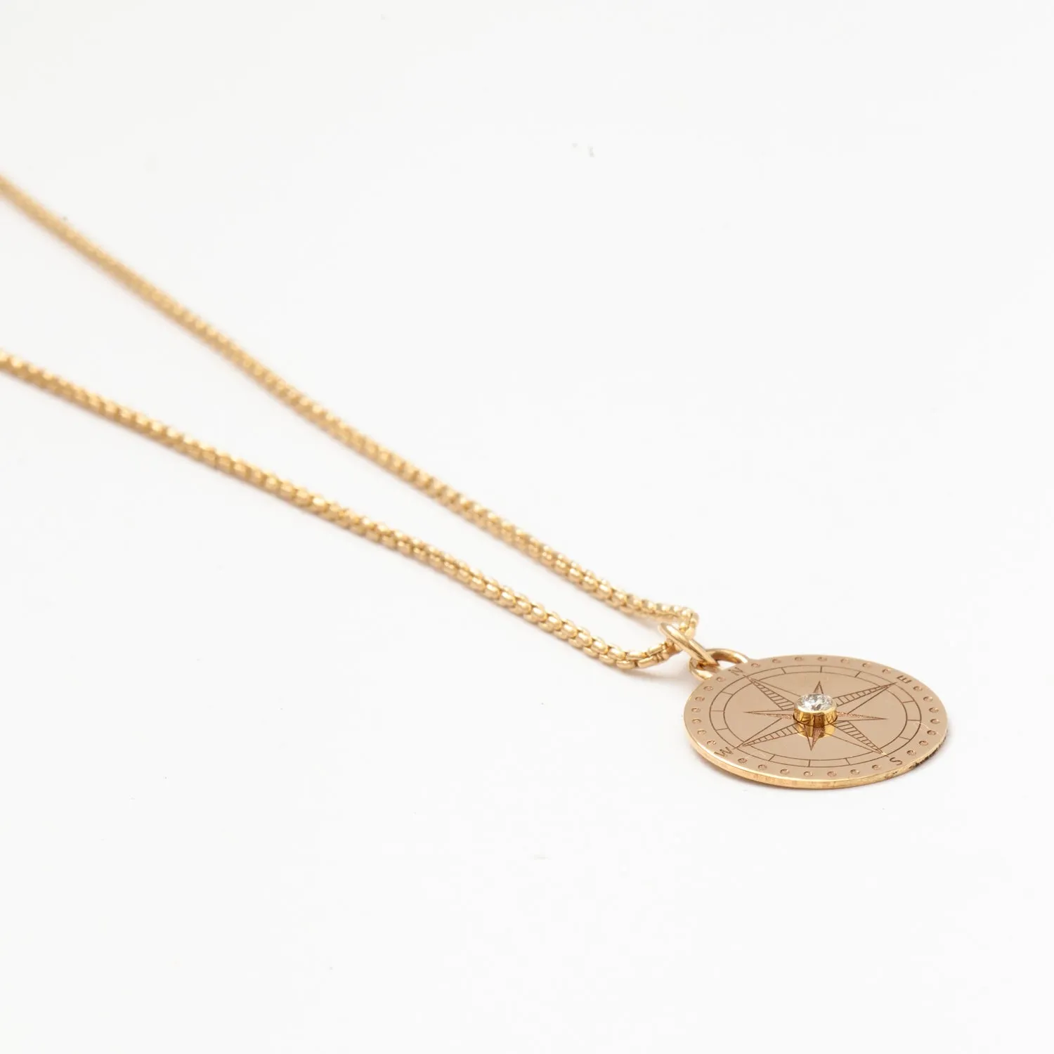 Small Compass on Extra Small Box Chain Necklace