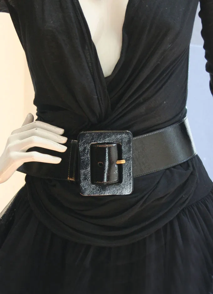 Square Waist Belt, Black patent