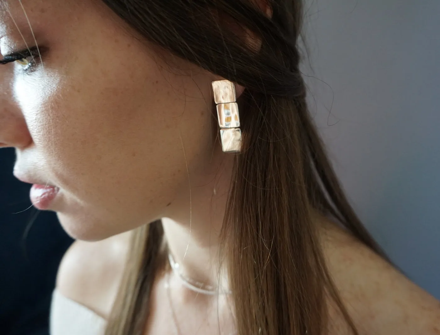 Three Square Post Earrings