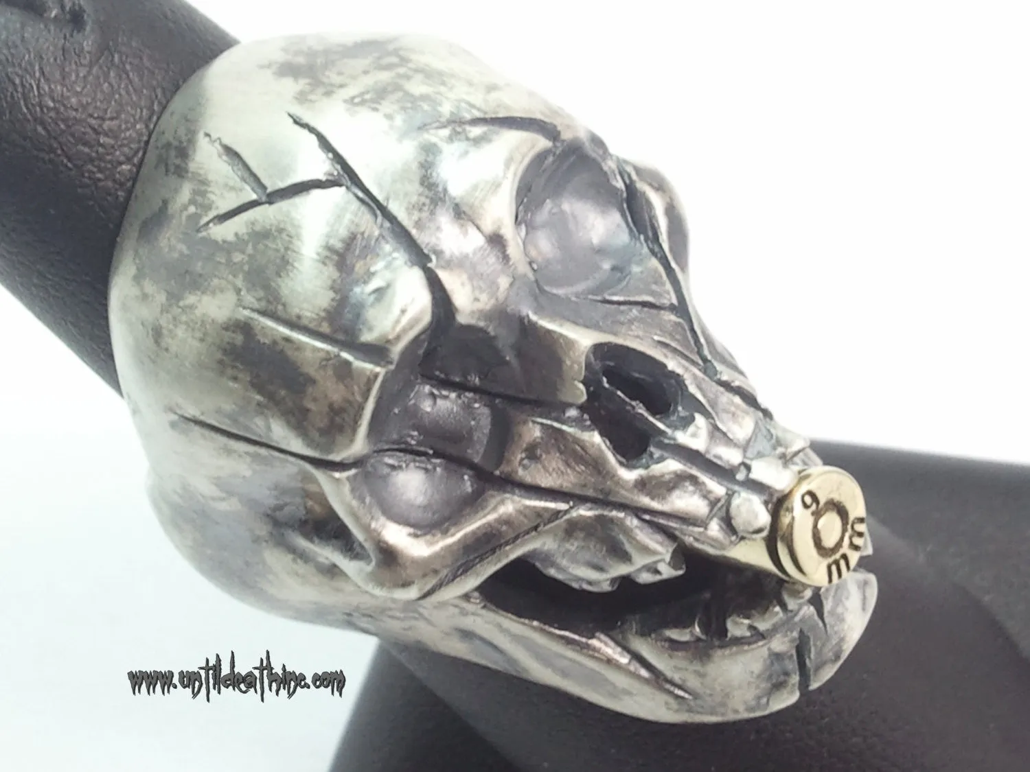 UNTIL DEATH, INC. "Big Daddy" With Cracked Skull & Bullet in mouth .925 Silver Ring-UDINC0007