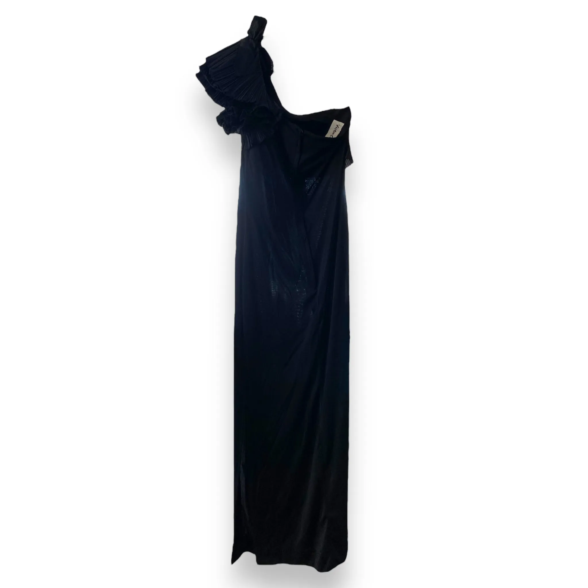 Victor Costa Black Dress Asymmetrical Pleated Shoulder