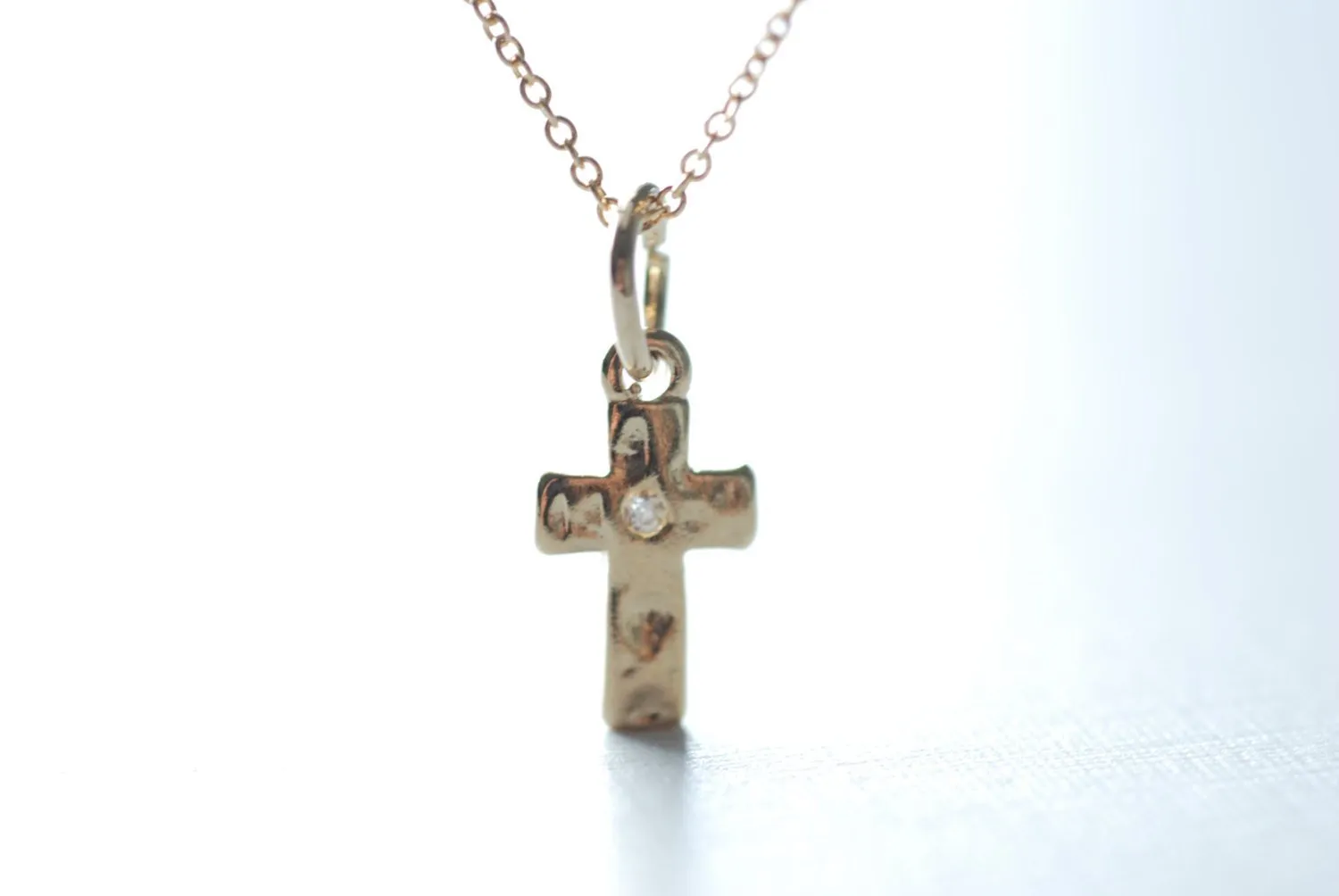 Wholesale Gold Cross Necklace- Hammered Cross Necklace, Cross with Tiny Crystal, Dainty Cross necklace