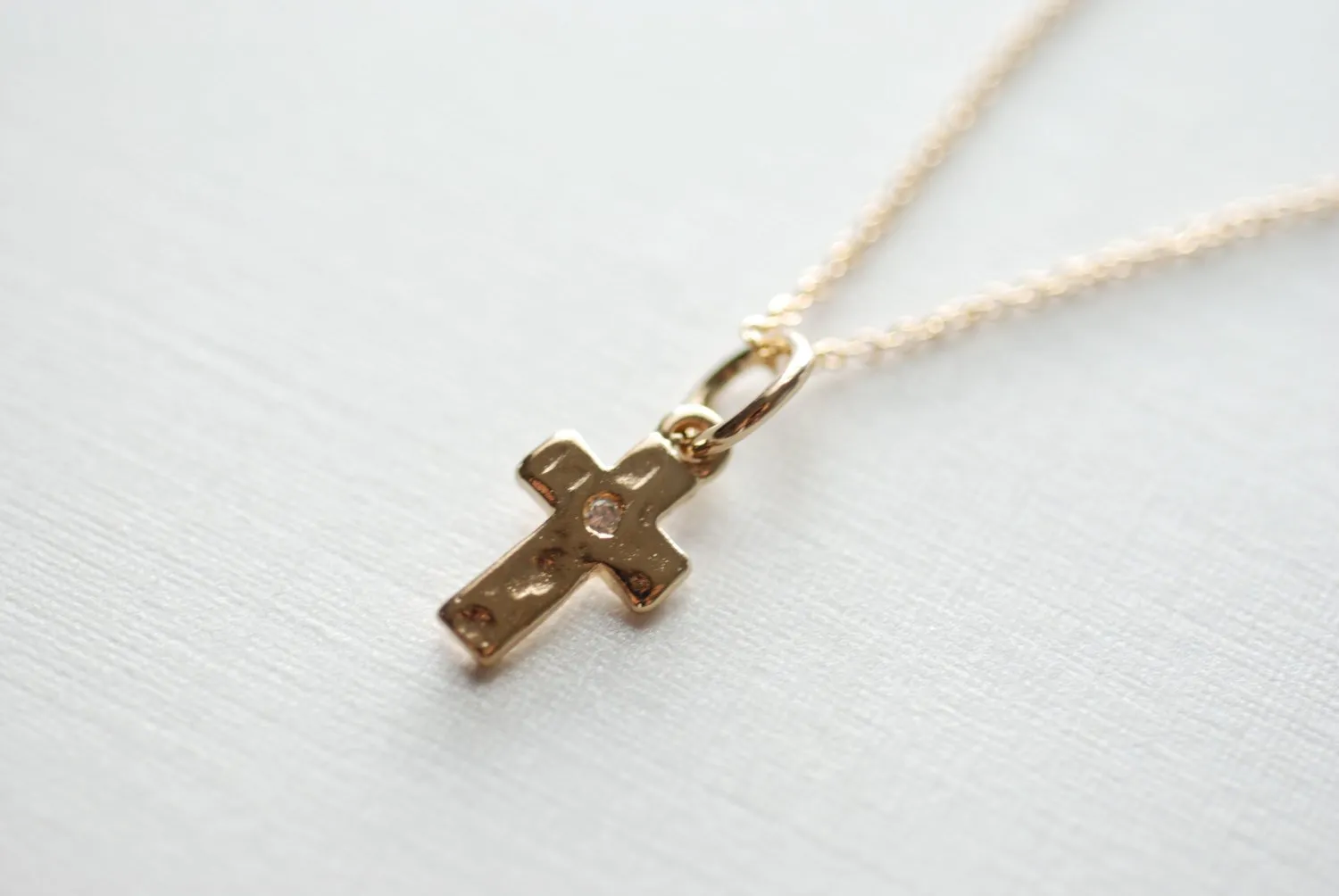 Wholesale Gold Cross Necklace- Hammered Cross Necklace, Cross with Tiny Crystal, Dainty Cross necklace