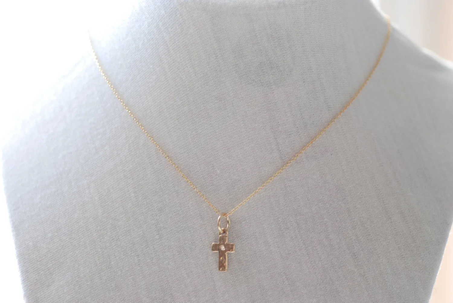 Wholesale Gold Cross Necklace- Hammered Cross Necklace, Cross with Tiny Crystal, Dainty Cross necklace